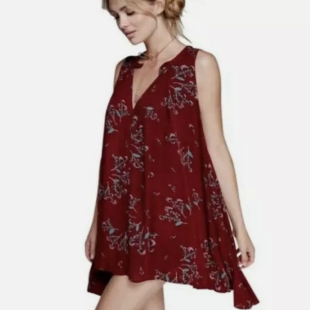 FREE PEOPLE Floral Rust Red Swing Tunic Top Dre